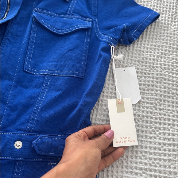 NWT GOOD AMERICAN fit for success stretch cotton twill wave Blue Jumpsuit S - Picture 5 of 7